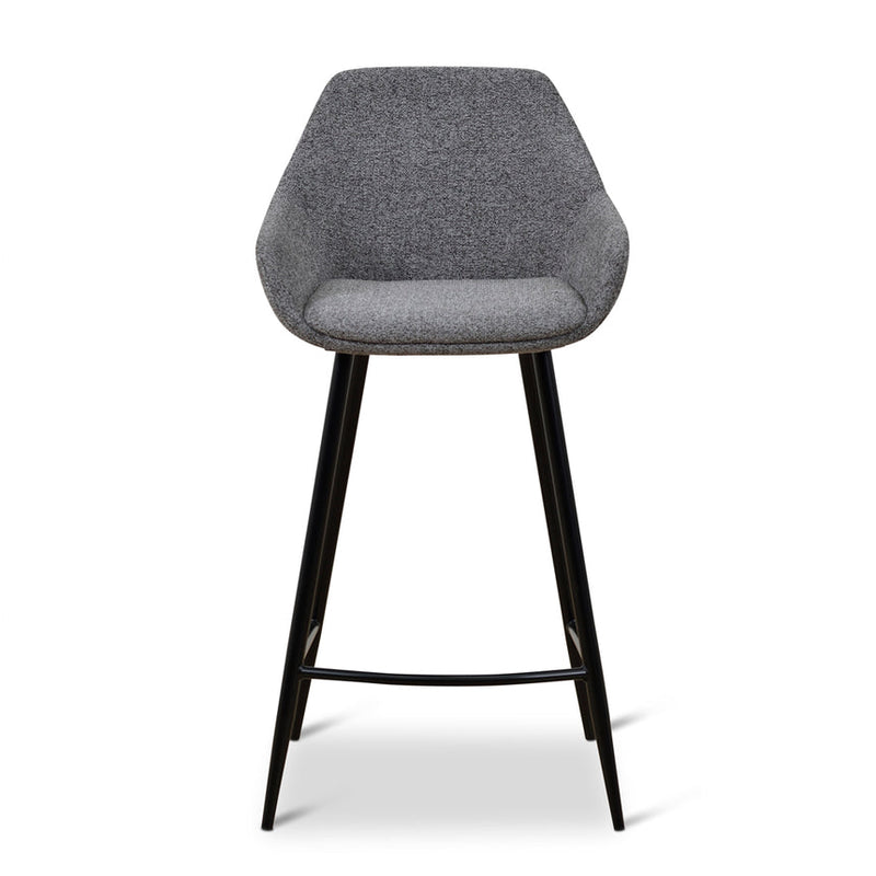 Barstool - Black PU & Grey Velvet - (Set of 2)