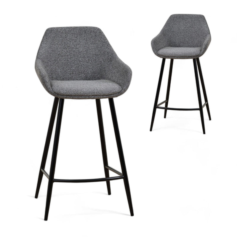 Barstool - Black PU & Grey Velvet - (Set of 2)