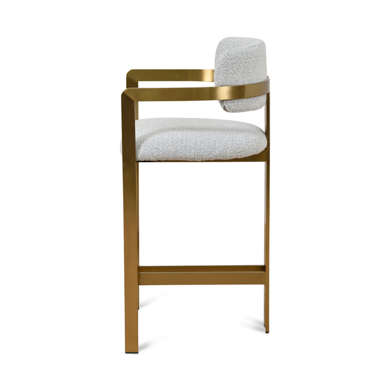 65cm Brushed Gold Bar Stool - Grey Boucle