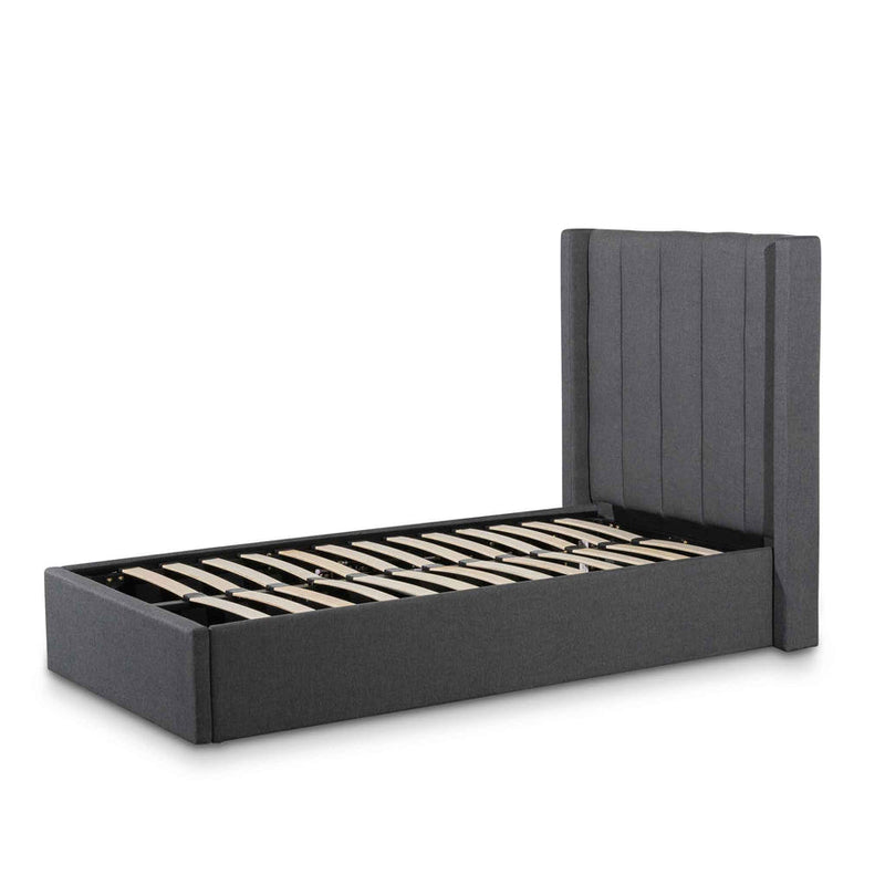 Fabric Single Bed Frame - Charcoal Grey with Storage