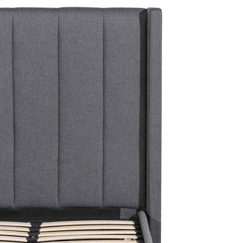 Fabric Single Bed Frame - Charcoal Grey with Storage