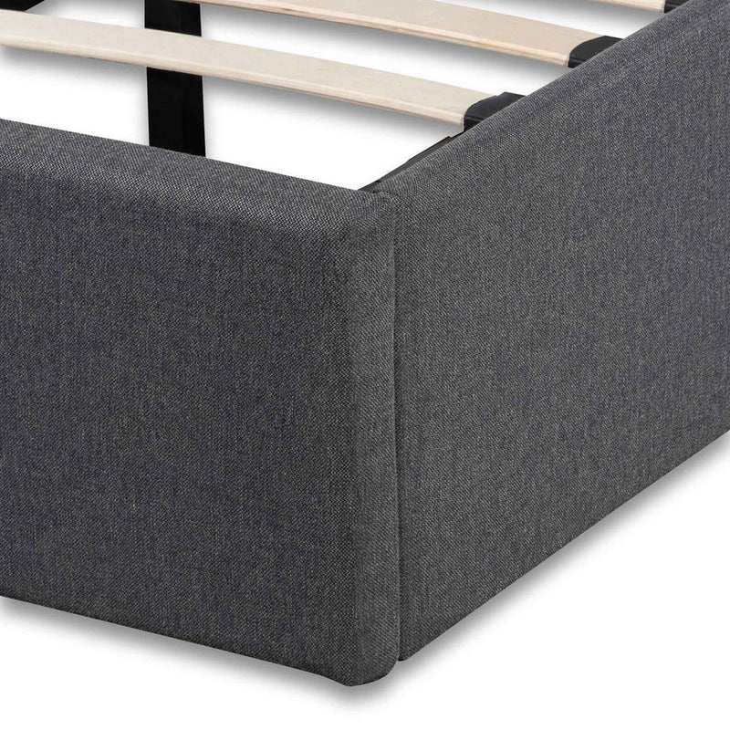 Fabric Single Bed Frame - Charcoal Grey with Storage