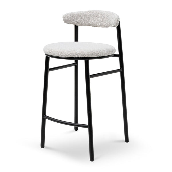 65cm Bar Stool - Moon White Boucle and Black Legs (Set of 2)