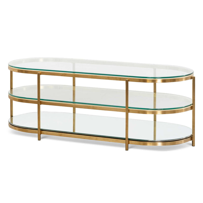 1.2M Oval Glass Coffee Table - Bushed Gold