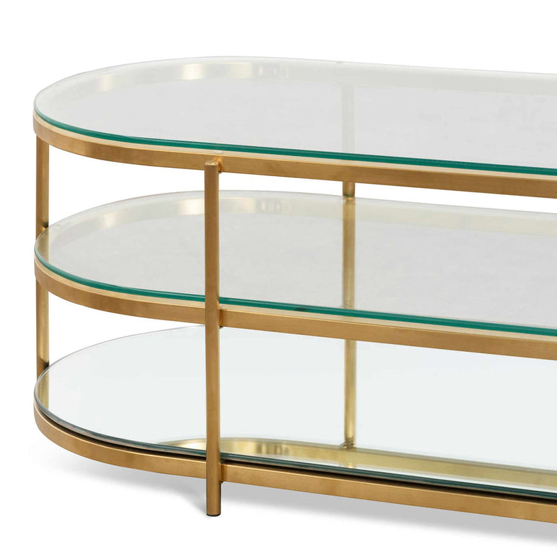 1.2M Oval Glass Coffee Table - Bushed Gold