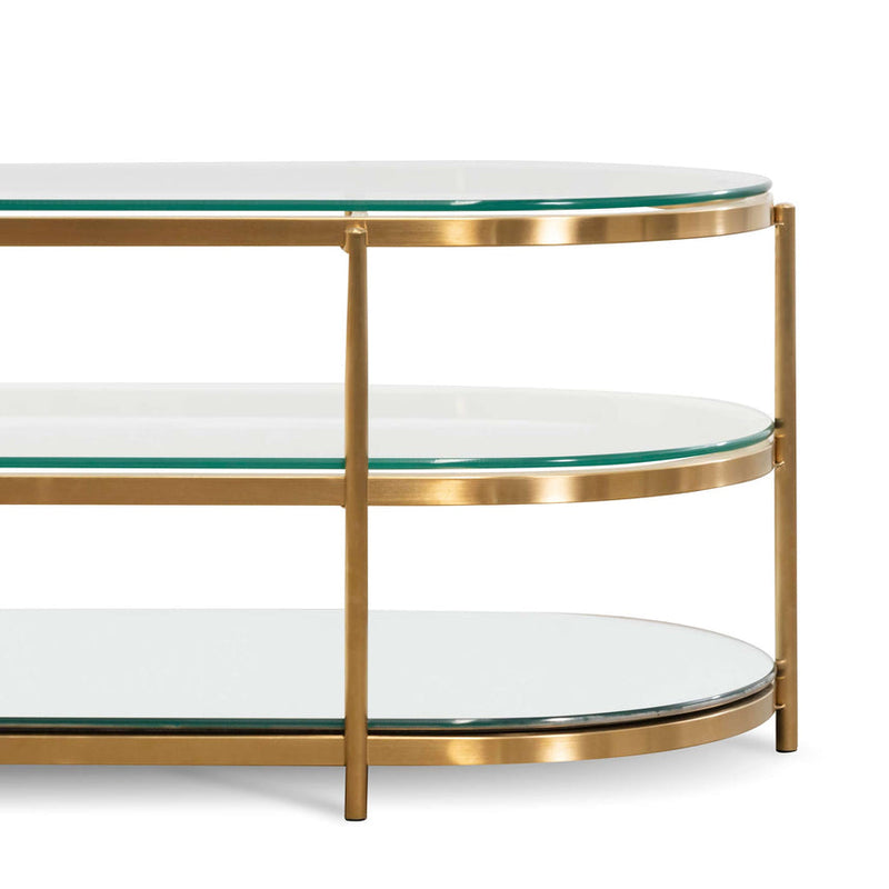 1.2M Oval Glass Coffee Table - Bushed Gold