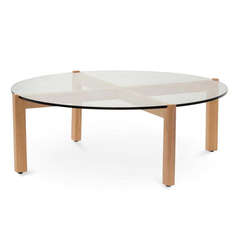 103cm Round Glass Top Coffee Table - Walnut