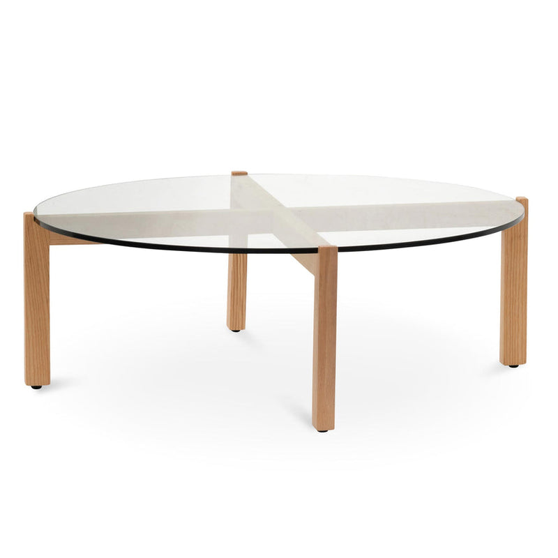 103cm Round Glass Top Coffee Table - Walnut