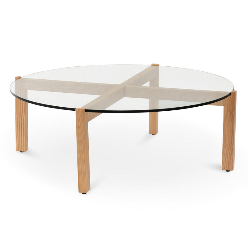 103cm Round Glass Top Coffee Table - Walnut