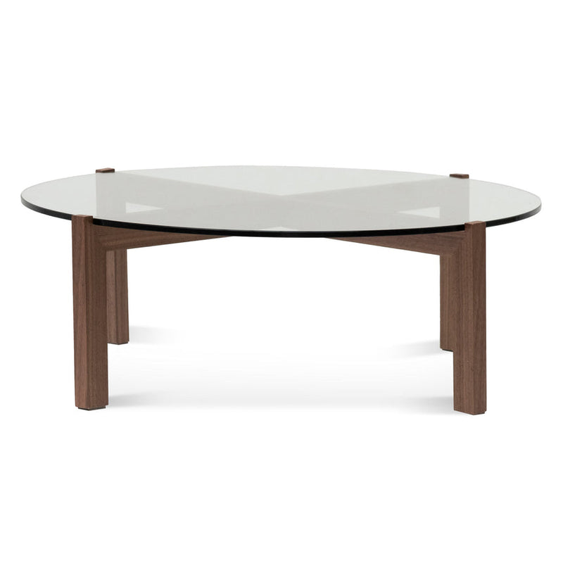 103cm Round Glass Top Coffee Table - Walnut