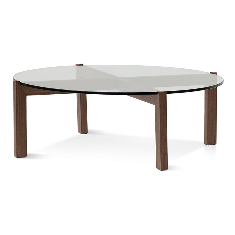 103cm Round Glass Top Coffee Table - Walnut