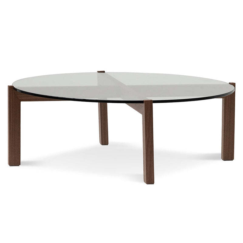 103cm Round Glass Top Coffee Table - Walnut