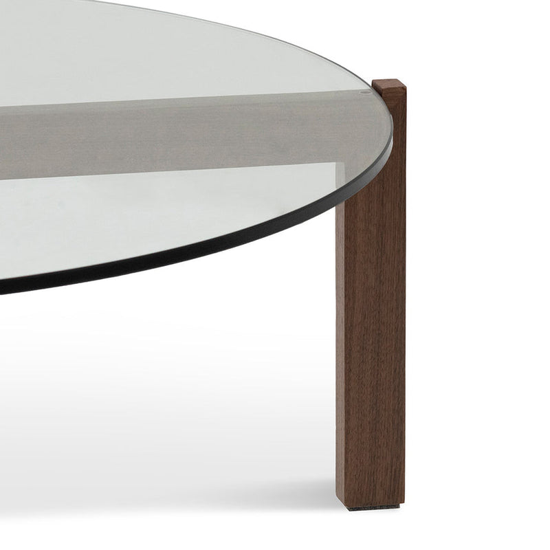 103cm Round Glass Top Coffee Table - Walnut