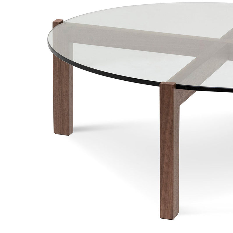 103cm Round Glass Top Coffee Table - Walnut