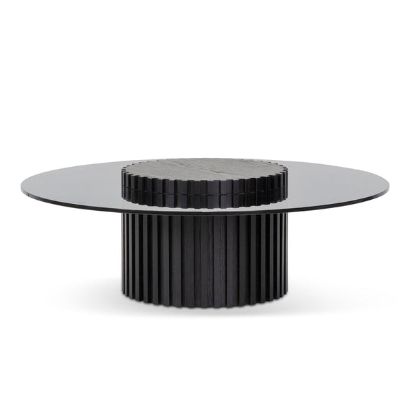 1.1m Round Glass Coffee Table - Black