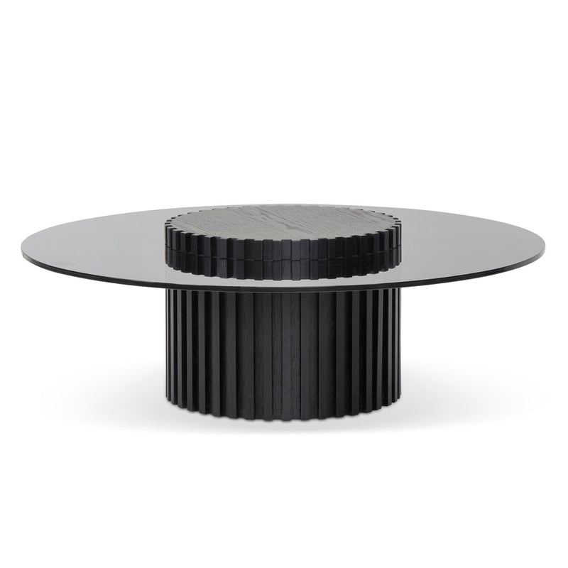 1.1m Round Glass Coffee Table - Black