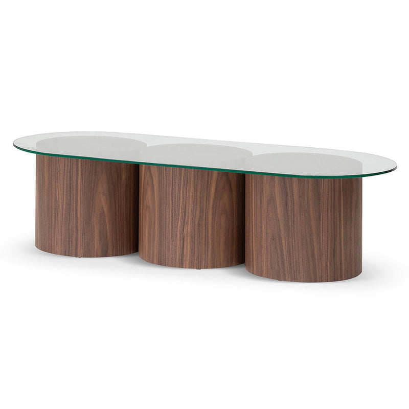 1.4m Oval Glass Coffee Table - Walnut