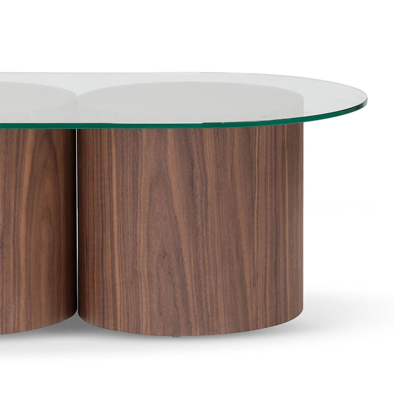 1.4m Oval Glass Coffee Table - Walnut