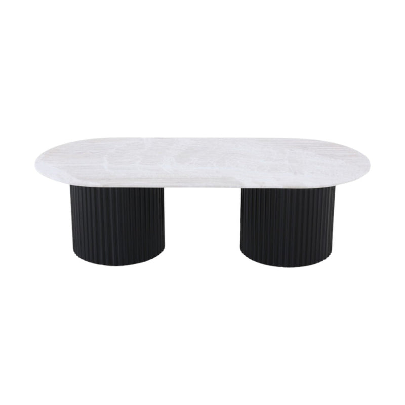 1.3m Travertine Top Oval Coffee Table - Black Base