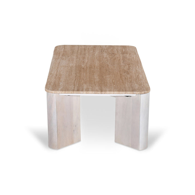 1.2m Travertine Top Coffee Table - White Base