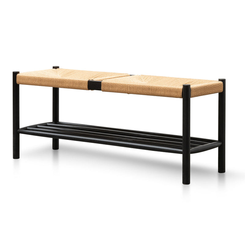 110cm Black Oak Bench - Natural Seat