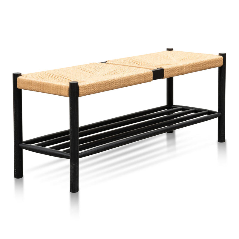 110cm Black Oak Bench - Natural Seat