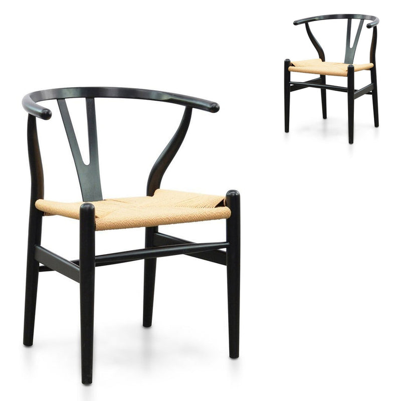 Dining Chair - Black - Natural Seat (Set of 2)