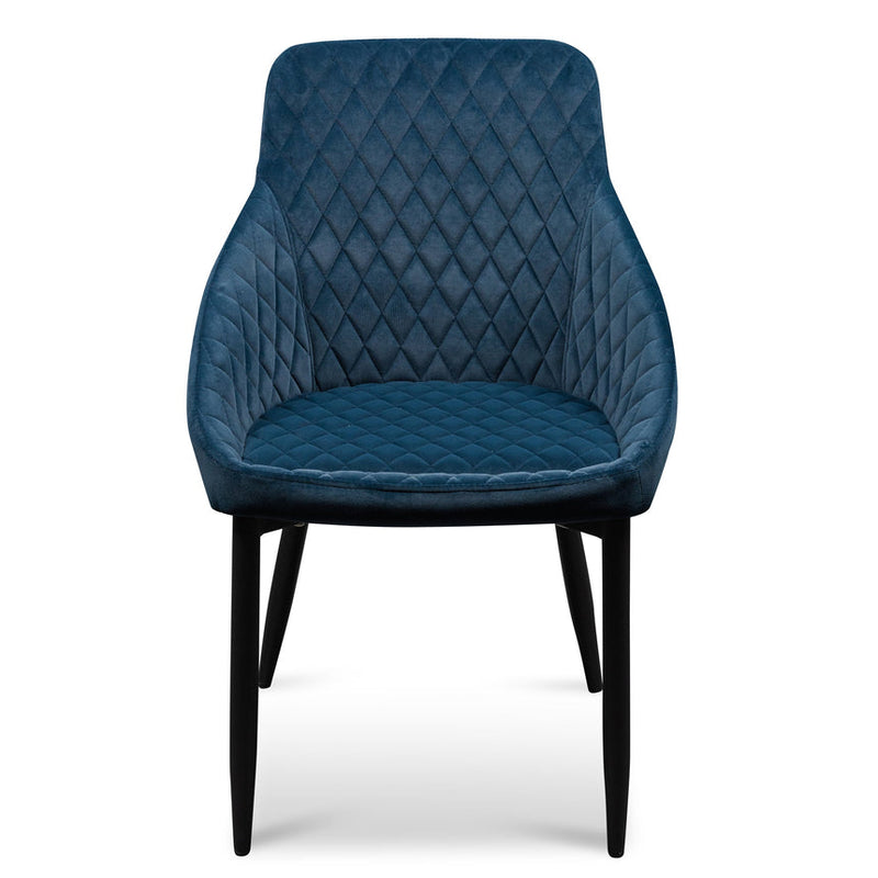 Dining Chair - Navy Blue Velvet with Black Legs (Set of 2)