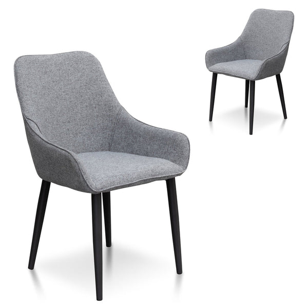 Dining Chair - Pebble Grey Fabric with Black Legs (Set of 2)