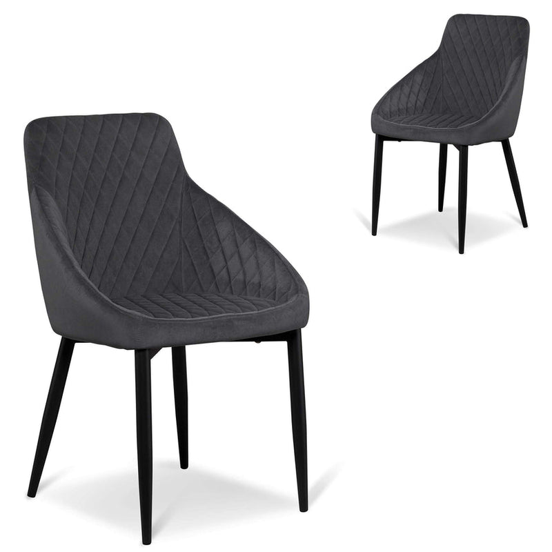 Dining Chair - Grey Velvet in Black Legs (Set of 2)