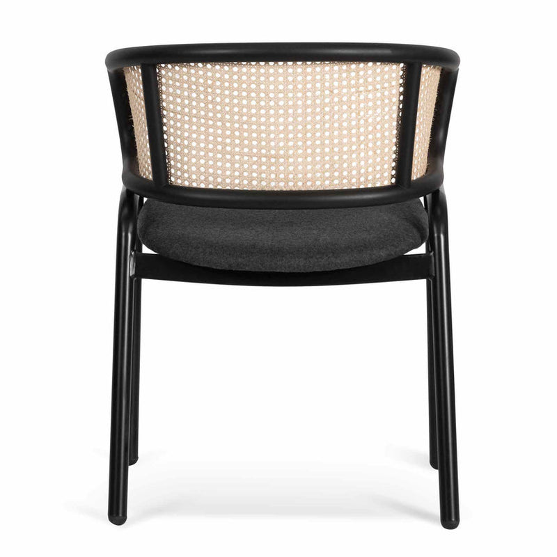 Fabric Dining Chair - Grey with Rattan Back (Set of 2)