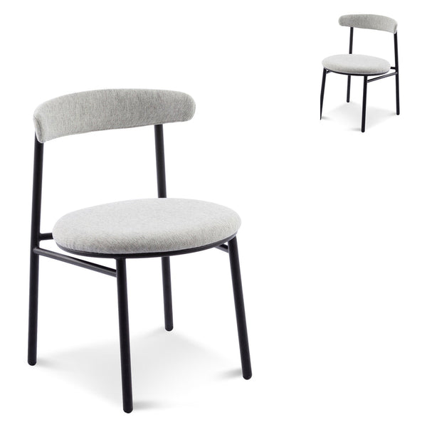 Fabric Dining Chair - Moon White Boucle and Black Legs (Set of 2)