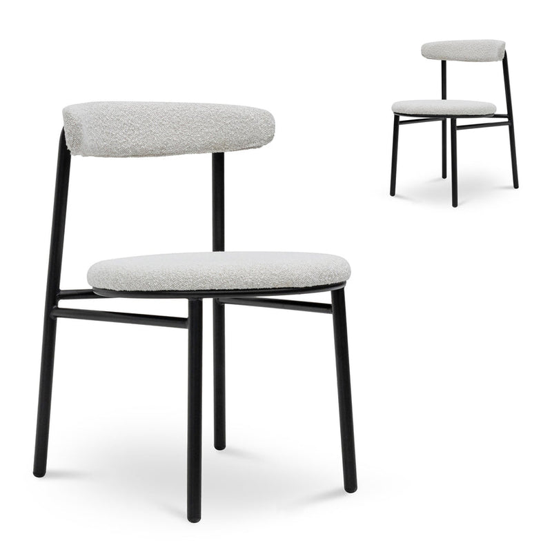 Fabric Dining Chair - Moon White Boucle and Black Legs (Set of 2)