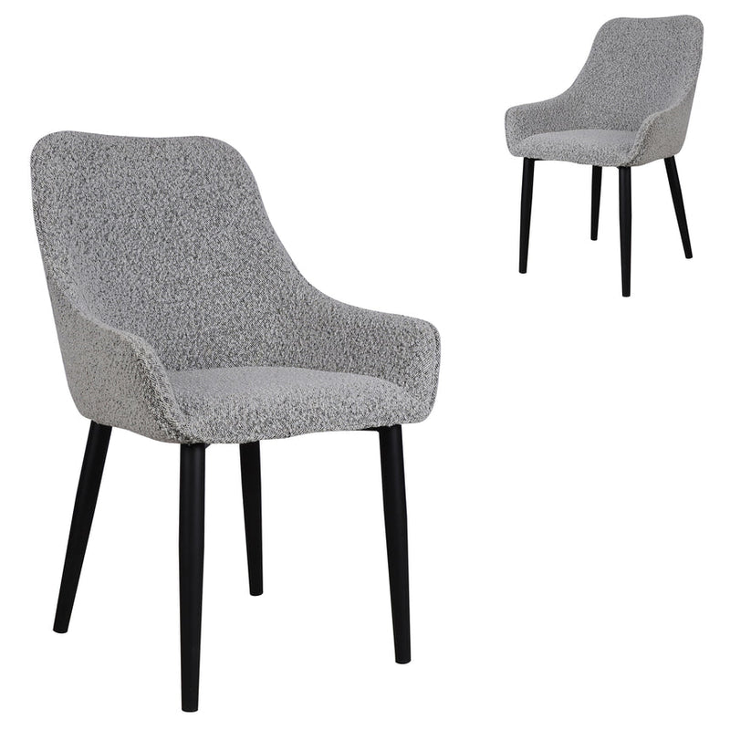 Dining Chair - Pebble Grey Fabric with Black Legs (Set of 2)