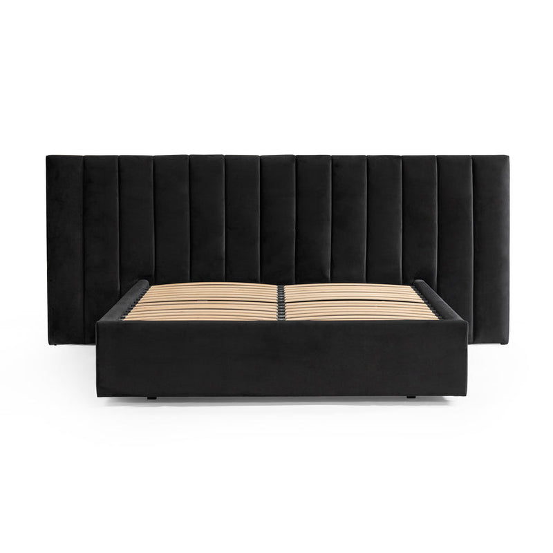 Wide Base King Sized Bed Frame - Black Velvet with Storage