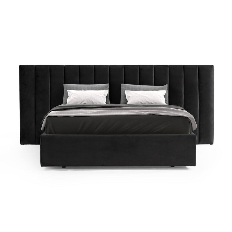 Wide Base King Sized Bed Frame - Black Velvet with Storage