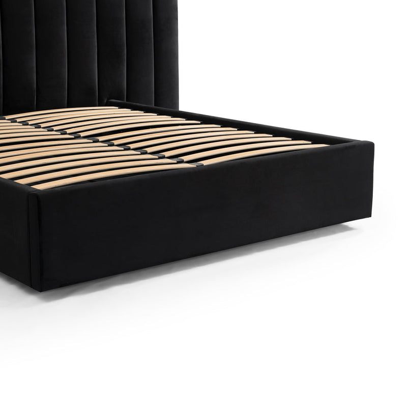 Wide Base King Sized Bed Frame - Black Velvet with Storage