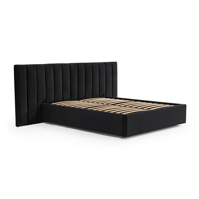 Wide Base King Sized Bed Frame - Black Velvet with Storage