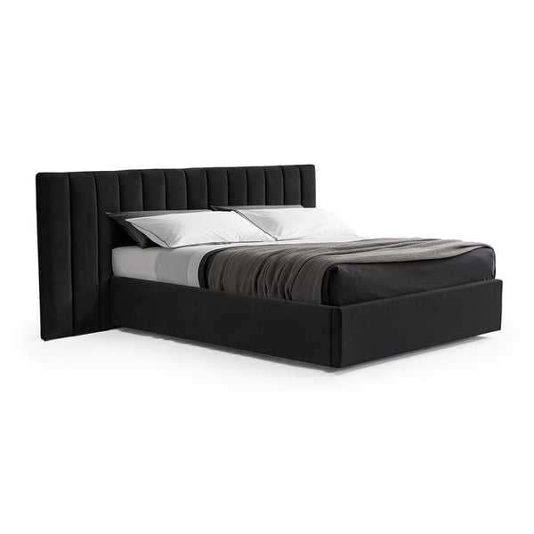 Wide Base King Sized Bed Frame - Black Velvet with Storage