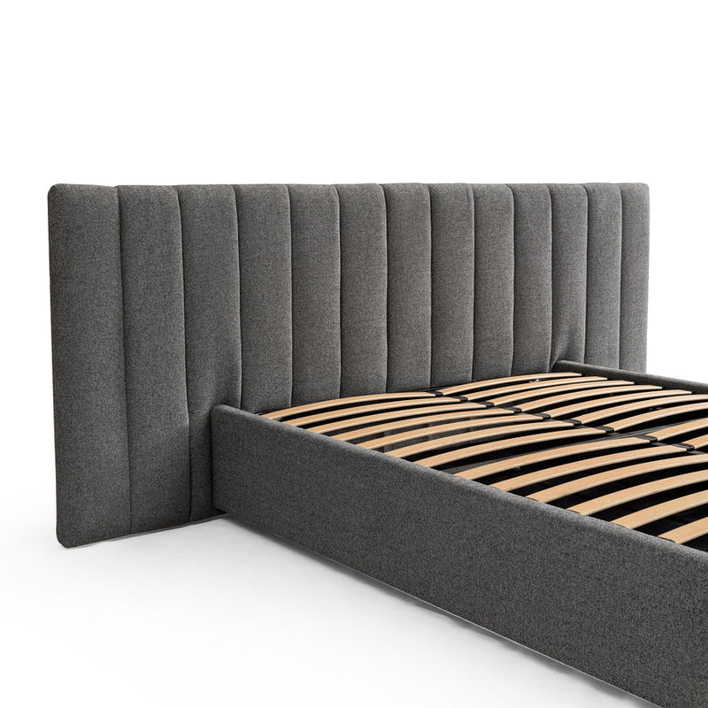 Wide Base King Sized Bed Frame - Black Velvet with Storage