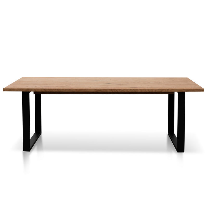 2.2m Straight Top Dining Table - Rustic Oak Veneer - Metal Legs