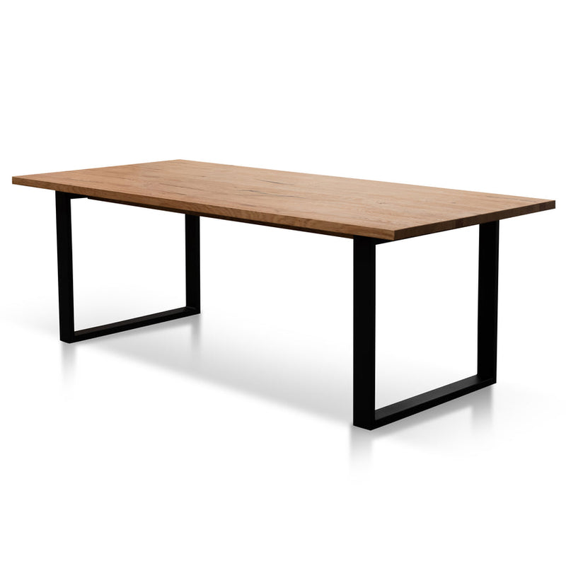 2.2m Straight Top Dining Table - Rustic Oak Veneer - Metal Legs