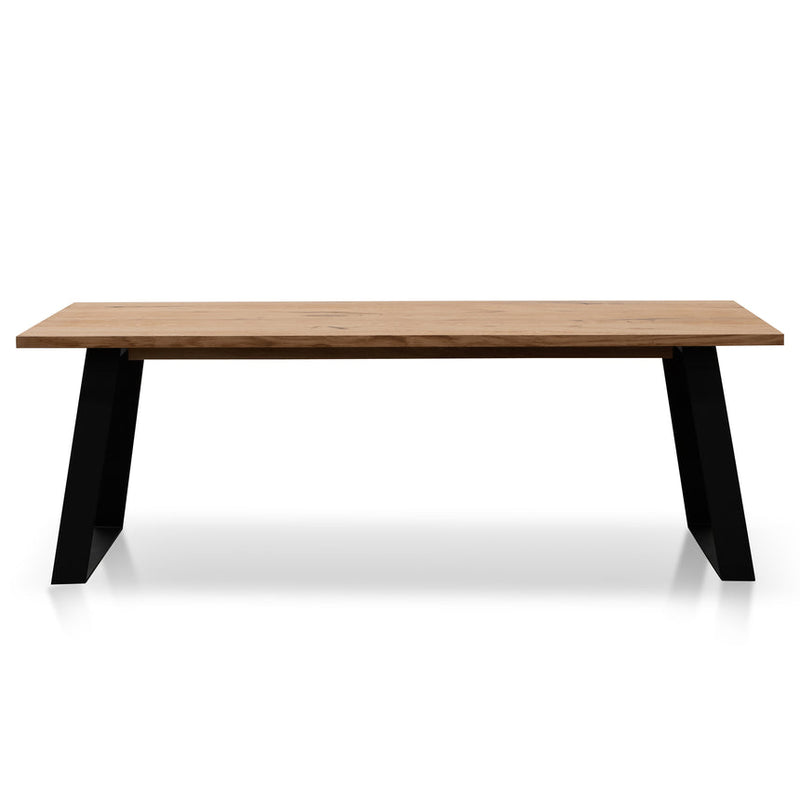 2.2m Straight Top Dining table - Black Rustic Oak Veneer - Metal Legs