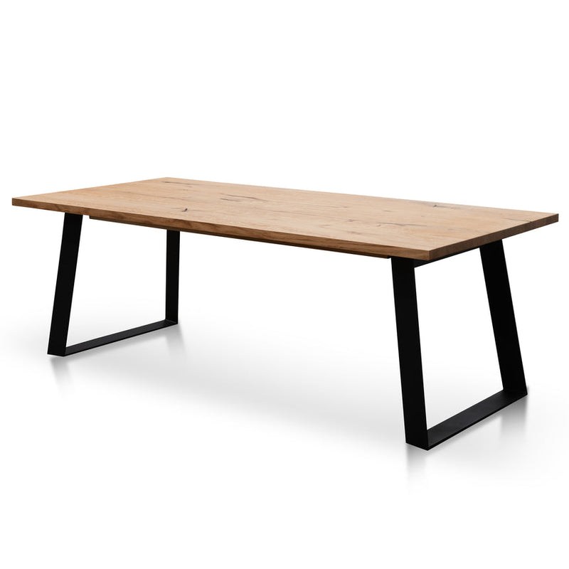 2.2m Straight Top Dining table - Black Rustic Oak Veneer - Metal Legs