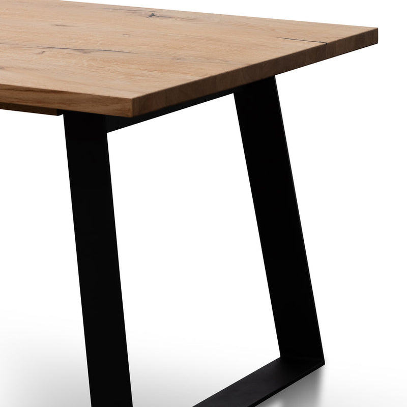 2.2m Straight Top Dining table - Black Rustic Oak Veneer - Metal Legs