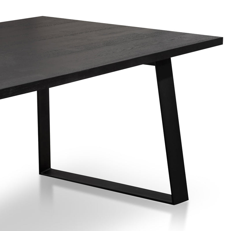 2.2m Straight Top Dining table - Black Rustic Oak Veneer - Metal Legs