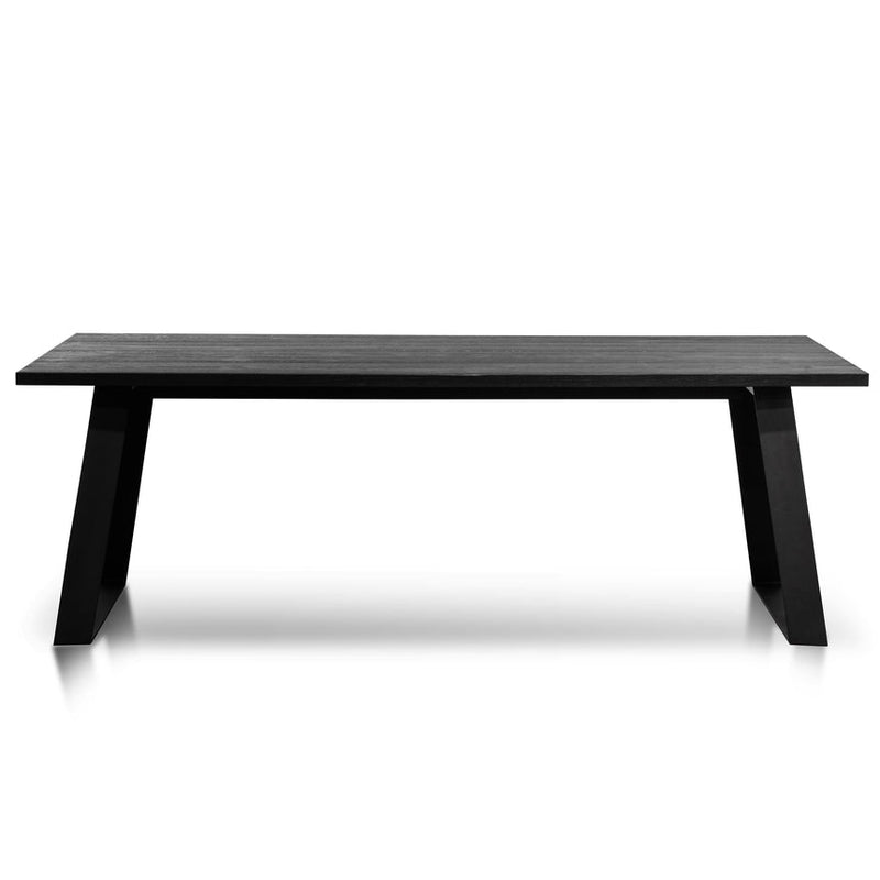 2.2m Straight Top Dining table - Black Rustic Oak Veneer - Metal Legs