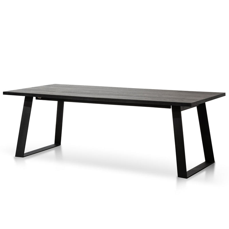 2.2m Straight Top Dining table - Black Rustic Oak Veneer - Metal Legs