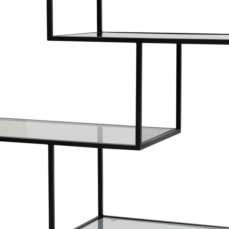 1.2m Grey Glass Shelving Unit - Black Frame