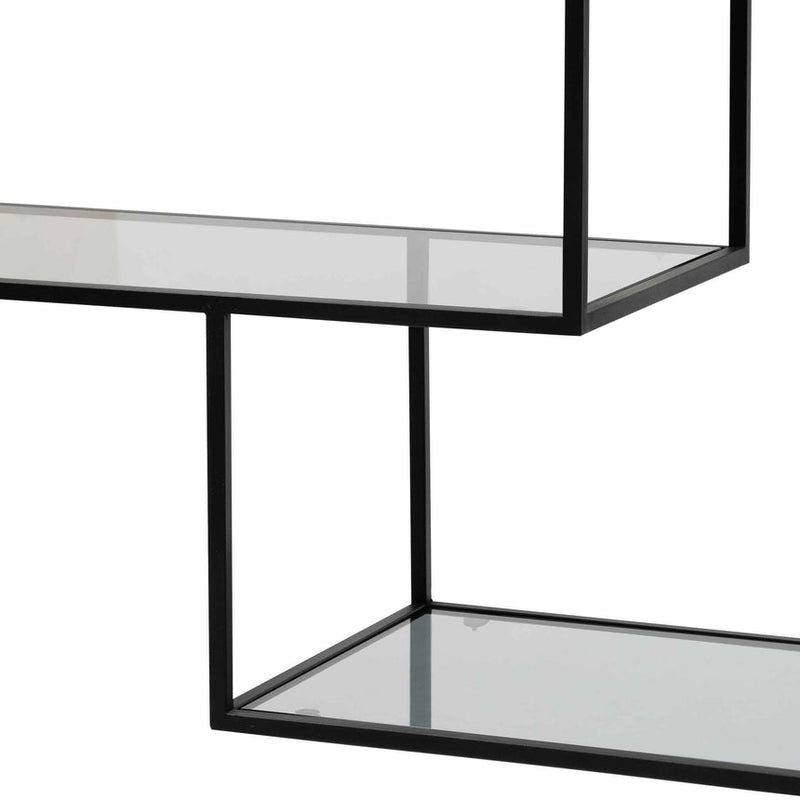 1.2m Grey Glass Shelving Unit - Black Frame